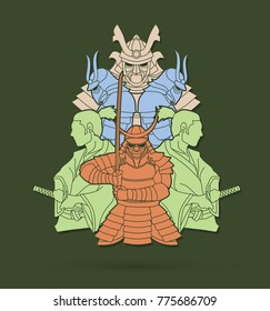 Samurai, Ready to fight composition graphic vector