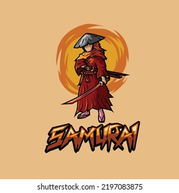 Samurai red cartoon design illustration