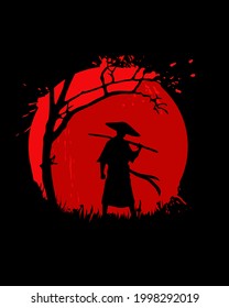 Samurai Red Moon Stock Vector (Royalty Free) 1998292019 | Shutterstock