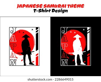 Samurai with red moon t-shirt design. Urban samurai. Silhouette japan samurai vector for design t-shirt concept. Samurai Vector Illustration