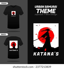 Samurai with red moon t-shirt design. Samurai Vector Illustration. Silhouette japan samurai vector for design t-shirt concept. 