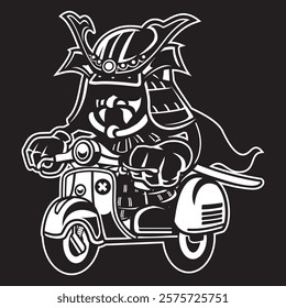 Samurai ride scooter isolated doodle character 