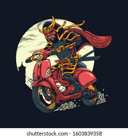 Samurai riding moon vector illustration