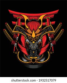 Samurai robot design vector logo icon japanes