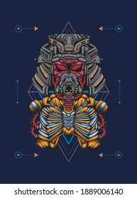 Samurai robot head vector illustration, good for or merchandise, apparel or other with modern geometry ornament 