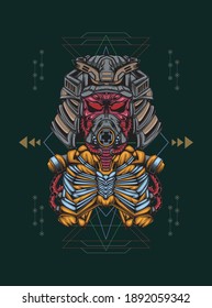 Samurai robot head vector illustration, good for or merchandise, apparel or other with modern geometry ornament 