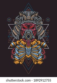 Samurai robot head vector illustration, good for or merchandise, apparel or other with modern geometry ornament 
