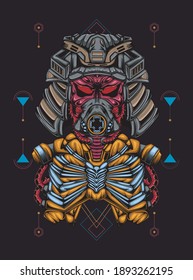 Samurai robot head vector illustration, good for or merchandise, apparel or other with modern geometry ornament 