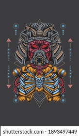 Samurai robot head vector illustration, good for or merchandise, apparel or other with modern geometry ornament 
