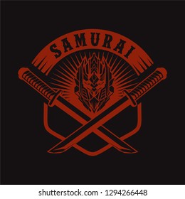 Samurai robot logo design with crossed katana
