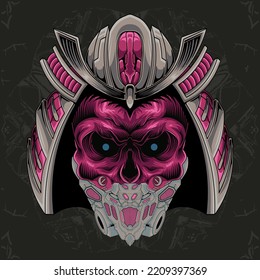 Samurai robot skull head illustration design