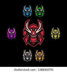 samurai robotic head mecha illustration
