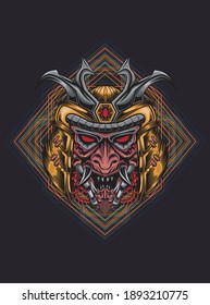 Samurai Ronin Devil Skull Illustration With Mecha Armor Perfect for design of t-shirts, stickers, merchandise, etc.