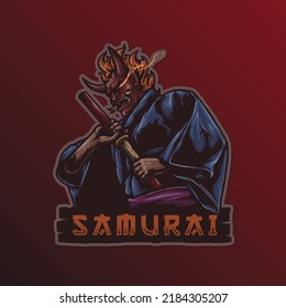 Samurai Ronin with Hanya Mask and Katana Sword Warrior Esport Mascot Vector Logo Gaming Illustration