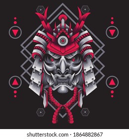 Samurai Ronin Head Illustration with sacred geometry background