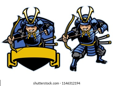 samurai ronin warrior archer mascot set