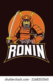 Samurai Ronin Warrior Esport Logo Vector Illustration Japanese Culture Emblem Or Shirt Design Editable Text