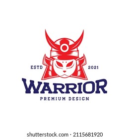 Samurai Shogun Warrior Cat Masks Logo Design, Vector Graphic Symbol Icon Sign Illustration