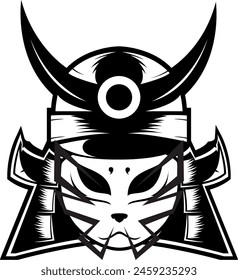 samurai shogun warrior cat masks logo design, vector graphic symbol icon sign illustration