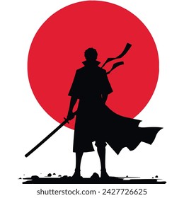 samurai silhouette character logo illustration.