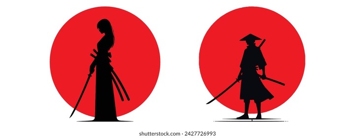 samurai silhouette character logo illustration.