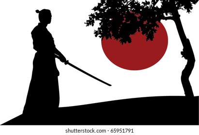 Samurai silhouette in front of tree