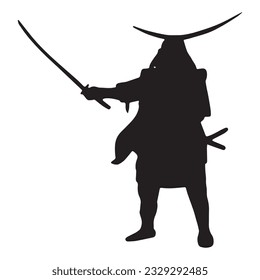 samurai silhouette isolated black on white background vector illustration