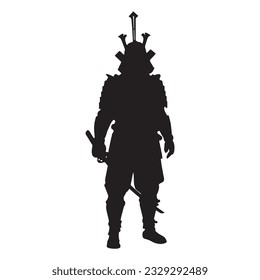 samurai silhouette isolated black on white background vector illustration