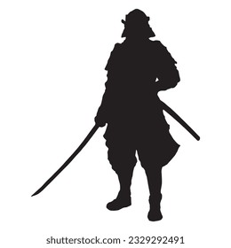 samurai silhouette isolated black on white background vector illustration