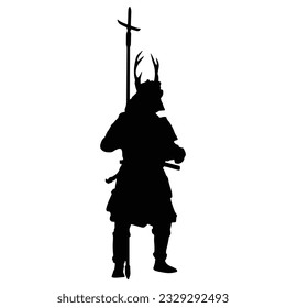 samurai silhouette isolated black on white background vector illustration