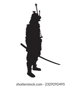 samurai silhouette isolated black on white background vector illustration