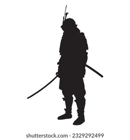 samurai silhouette isolated black on white background vector illustration