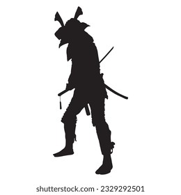 samurai silhouette isolated black on white background vector illustration