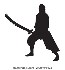 samurai silhouette isolated black on white background vector illustration