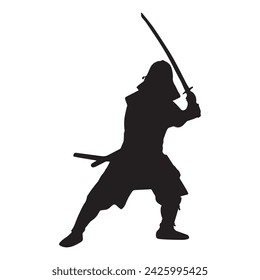 samurai silhouette isolated black on white background vector illustration