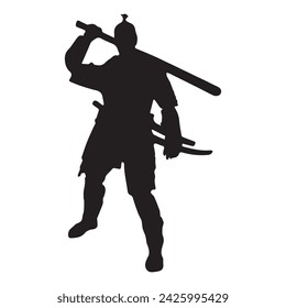 samurai silhouette isolated black on white background vector illustration