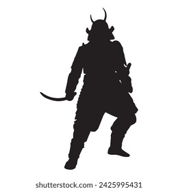 samurai silhouette isolated black on white background vector illustration