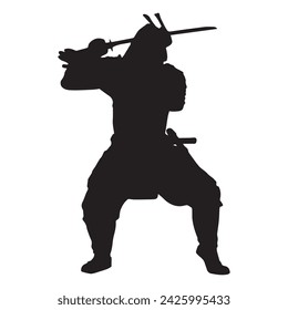 samurai silhouette isolated black on white background vector illustration