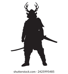 samurai silhouette isolated black on white background vector illustration