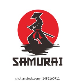 Samurai Silhouette Japan Logo Design Template