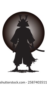 Samurai silhouette with a katana, blending heritage, costume, and combat art in an elegant design.