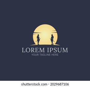 Vector de diseño del logotipo de la silueta de Samurai