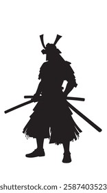 Samurai silhouette vector featuring a warrior with a katana in a traditional pose, perfect for martial arts and Japanese culture designs.