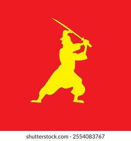 Samurai silhouette in yellow on a red background