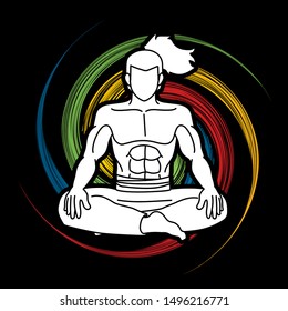 Samurai sitting cartoon graphic vector