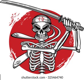 samurai skeleton holding samurai sword