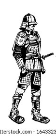 Samurai sketch in isolate on a white background. Vector handmade.