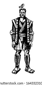 Samurai sketch in isolate on a white background. Vector handmade.
