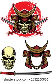 samurai skull badge in separate layers