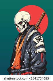 Samurai skull design with modern Japanese design